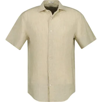 Pánské oblečení KOŠILE GANT REG LINEN SS SHIRT OAT BEIGE