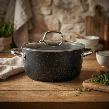 Hrnec TESCOMA President Stone 4,5 l černý – hliníkový hrnec s pokličkou