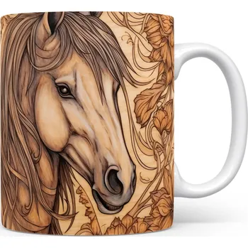 Hrnek s koněm a květinovým motivem