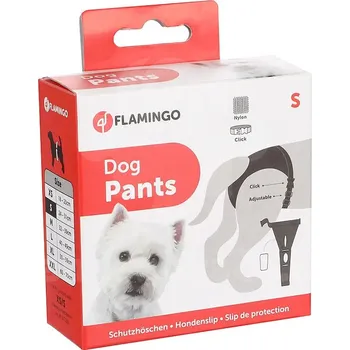 Obleček pro psa Hárací kalhotky pro psy Flamingo - černá, 24-31 cm (S) + 4 ks vložky