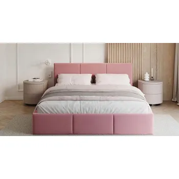 Postel Čalouněná postel FRESIA 180x200cm Růžová Paris s úložným prostorem kovový rošt