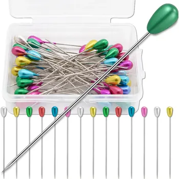 Camerazar Krejčovské špendlíky a jehly s kapkovitou hlavičkou, 55 mm, sada 50 kusů, barevné