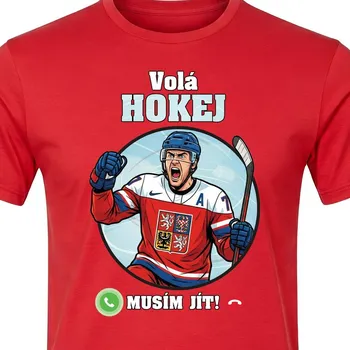 Pánské tričko Tričko Volá Hokej - velikost 146, Barva Červená