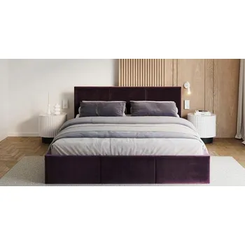 Postel Čalouněná postel FRESIA 180x200cm Tmavě fialová Paris s úložným prostorem kovový rošt