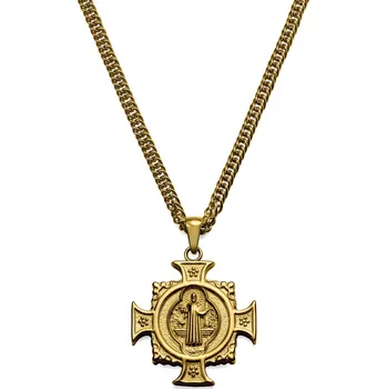 Náhrdelník Sanctus | Vintage náhrdelník s křížem sv. Benedikta ve zlaté barvě - Lucleon