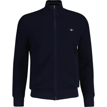 Pánský svetr KARDIGÁN GANT MICRO TEXTURED COTTON ZIP CARDIGAN EVENING BLUE