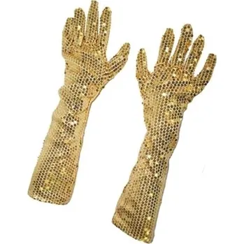 Karnevalový doplněk Funny Fashion Dlouhé rukavice s flitry, 45 cm - zlaté