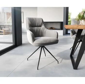 Jídelní židle DELIFE Jídelní židle Zelia-Flex s područkami samet šedá křížová podnož zúžená černá taštičkové pružiny