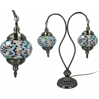 Stojací lampa STOJACÍ LAMPA NOČNÍ DVĚ STÍNIDLA SKLENĚNÁ MOZAIKA BAREVNÁ DEKORATIVNÍ