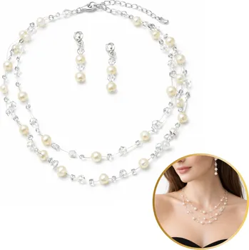 Náhrdelník Flamenco Mystique Jemná svatební sada s perlami a krystaly, náhrdelník a náušnice N1073