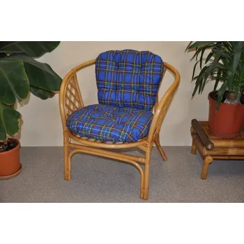 Axin Trading s.r.o. Ratanové křeslo Bahama medové polstr modrá kostka