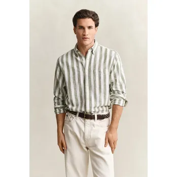 KOŠILE GANT REG COTTON LINEN STRIPE SHIRT DRY HERB GREEN