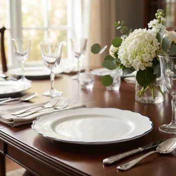 Talíř Mělký porcelánový jídelní talíř LAURA ASHLEY BLUE 24,5 cm