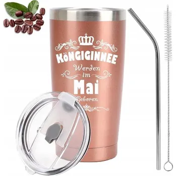 Termohrnek Termohrnek 600ml Termos s kovovým brčkem a víčkem, německý Nápis, růžový