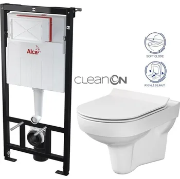WC sada ALCA Sádromodul - předstěnový instalační systém bez tlačítka + WC CERSANIT CITY NEW CLEANON + WC SEDÁTKO SLIM AM101/1120 X CI2