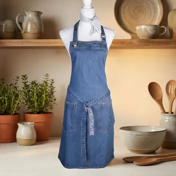 Kuchyňská zástěra Bavlněná kuchyňská zástěra se šátkem LAURA ASHLEY PETIT FLEUR modrá