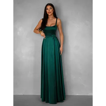 Dámské šaty Smaragdové dlouhé saténové šaty HELSIN na ramínka Velikost: ONESIZE