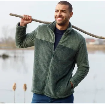 Pánská mikina Dvoubarevná plyšová fleecová mikina na zip zelená/khaki 117/126 (XXL)