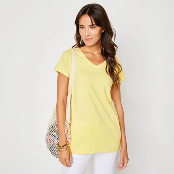 Tričko s výstřihem do V světle žlutá 42/44