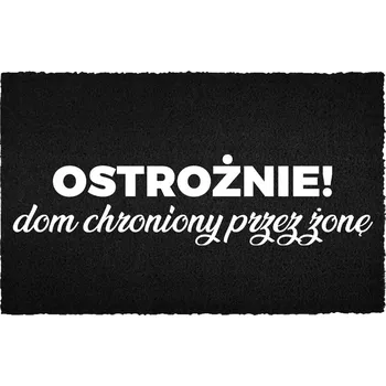 Rohožka KOKOSOVÁ VSTUPNÍ ROHOŽKA 40X60 ČERNÁ NÁPIS DŮM CHRÁNĚNÝ MANŽELKOU