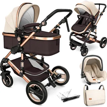Kočárek Kočárek Kiduku Kombinovaný kočárek 3v1 béžový/hnědý