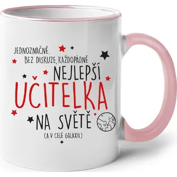 Hrnek pro učitelku, Barva Růžová, Velikost 330 ml, Canvas Keramický hrnek s barevným uchem Bezvatriko.cz 1355