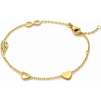 Náramek Flamenco Mystique Náramek z chirurgické oceli pokovený 14k zlatem Celebrity, křídlo, srdíčka BST1554