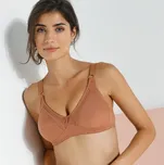 Blancheporte Sada 2 polovyztužených bavlněných podprsenek s ažurou, bez kostic oříšková+pudrová 85D