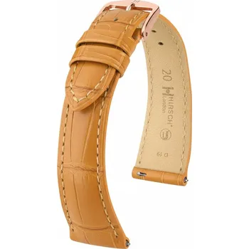 Řemínek na hodinky Kožený řemínek Hirsch London L 04307075-7, hnědý, aligátoří kůže, délka L, Quick Release - 22 mm