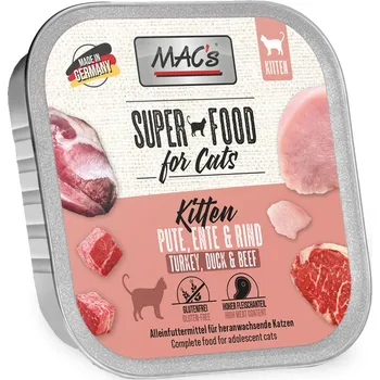 Krmivo pro kočku 32x100g MAC's Cat vanička - Kitten: krůtí, kachna a hovězí