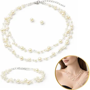 Náhrdelník Flamenco Mystique Jemná perlová svatební sada, náhrdelník, náramek, náušnice N1074