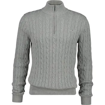 Pánský svetr SVETR GANT COTTON CABLE HALF ZIP GREY MELANGE