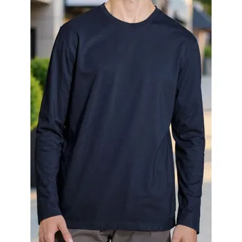 Pánské tričko Sinsay - Bavlněné tričko s&nbsp;dlouhými rukávy - námořnická modrá - 650EY-59X - 650EY-59X-L