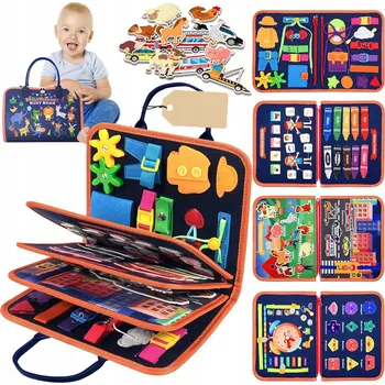 Dřevěná hračka MONTESSORI SENZORICKÁ MANIPULAČNÍ TABULE, FILCOVÁ KNIŽKA