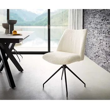 Jídelní židle DELIFE Jídelní židle Elso-Flex bouclé bílá křížová podnož zúžená černá 180° otočná taštičkové pružiny