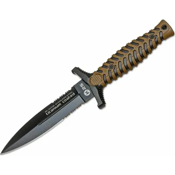 Bojový nůž Rui 02RU035 NG Dagger taktický nůž - dýka 12,2 cm, černá, hnědá, syntetika, nylonové pouzdro