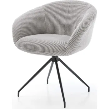 Jídelní židle DELIFE Jídelní židle Vinka-Flex s područkami manšestr stříbrně šedá křížová podnož zúžená černá 180° otočná taštičkové pružiny