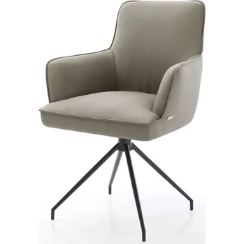 Jídelní židle DELIFE Jídelní židle Heira-Flex s područkami pravá kůže tmavě béžová křížová podnož zúžená černá otočná o 180° taštičkové pružiny