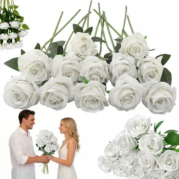 umělá květina UMĚLÉ KVĚTY RŮŽE 12 KS BÍLÉ UMĚLÉ RŮŽE NA VALENTÝNA DEN MATEK