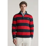 SVETR GANT STRIPED COTTON CABLE HALF ZIP RUBY RED