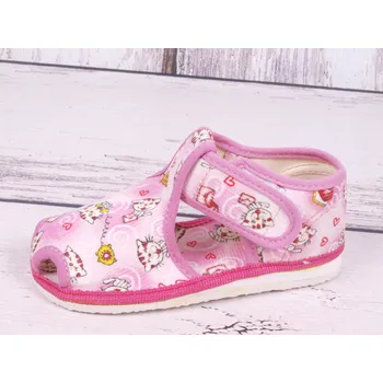 Dívčí obuv Bačkůrky papučky HP Čechtín 805 růžové s kočičkami suchý zip velikost: 20