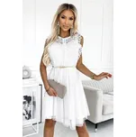 numoco basic 454-1 Šaty GRETA s krajkou a zlatým páskem - BÍLÉ
