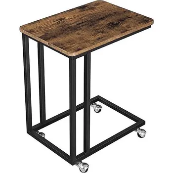 Konferenční stolek ModernHome LNT50X Příruční stolek na kolečkách, rustikální, 50 × 35 cm, hnědý