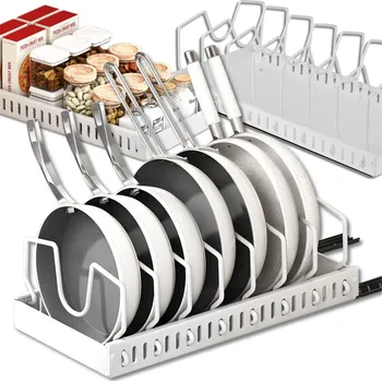 Příborník do zásuvky Camerazar Bílý výsuvný organizér do skříňky na pánve, hrnce, poklice, stojan, držák