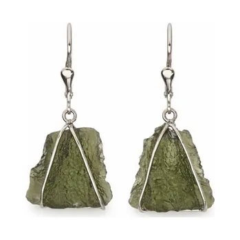 Náušnice Stříbrné visací náušnice s nebroušenými vltavíny P36 0017