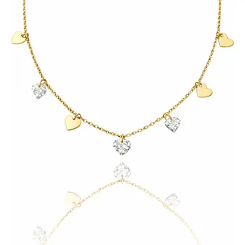 Náhrdelník Flamenco Mystique Náhrdelník z chirurgické oceli pokovené 14karátovým zlatem, celebritní srdíčka s kubickou zirkonií NST2237