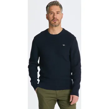 Pánský svetr SVETR GANT COTTON TEXTURE C-NECK EVENING BLUE