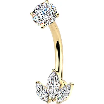 Piercing Šperky4U Zlacený ocelový piercing do pupíku se zirkony - BS1069-GD