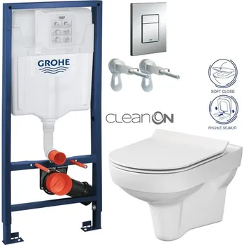 Klozet Rapid SL pro závěsné WC 38528SET s chromovou deskou + WC CERSANIT CITY NEW CLEANON + WC SEDÁTKO SLIM 38772001 CI2