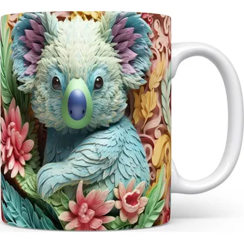 Hrnek s koalou a květinovým vzorem